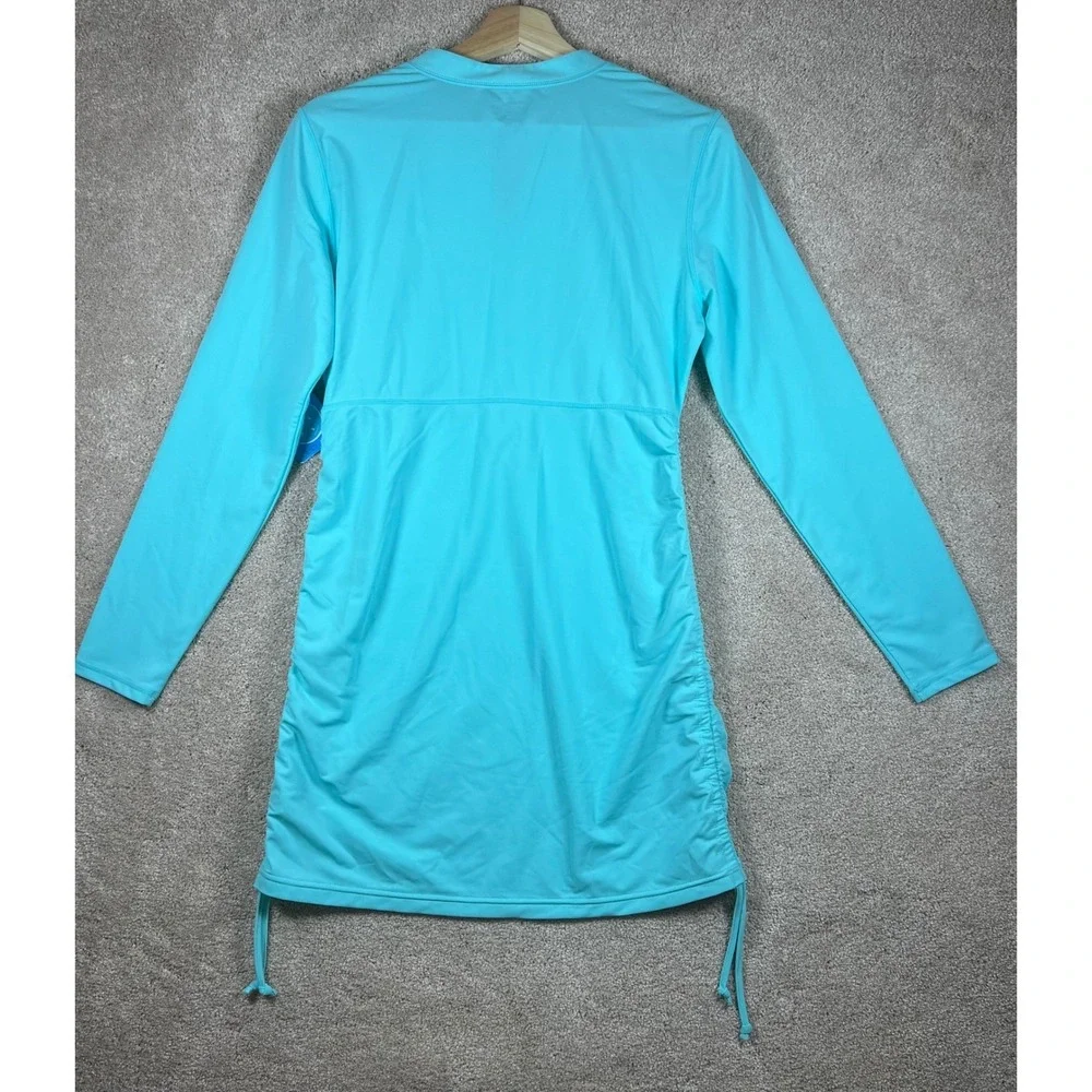 Athleta Swim Dress Rash Guard NWT Turquoise Cover Up UPF 50+ Ruched L - Picture 8 of 8